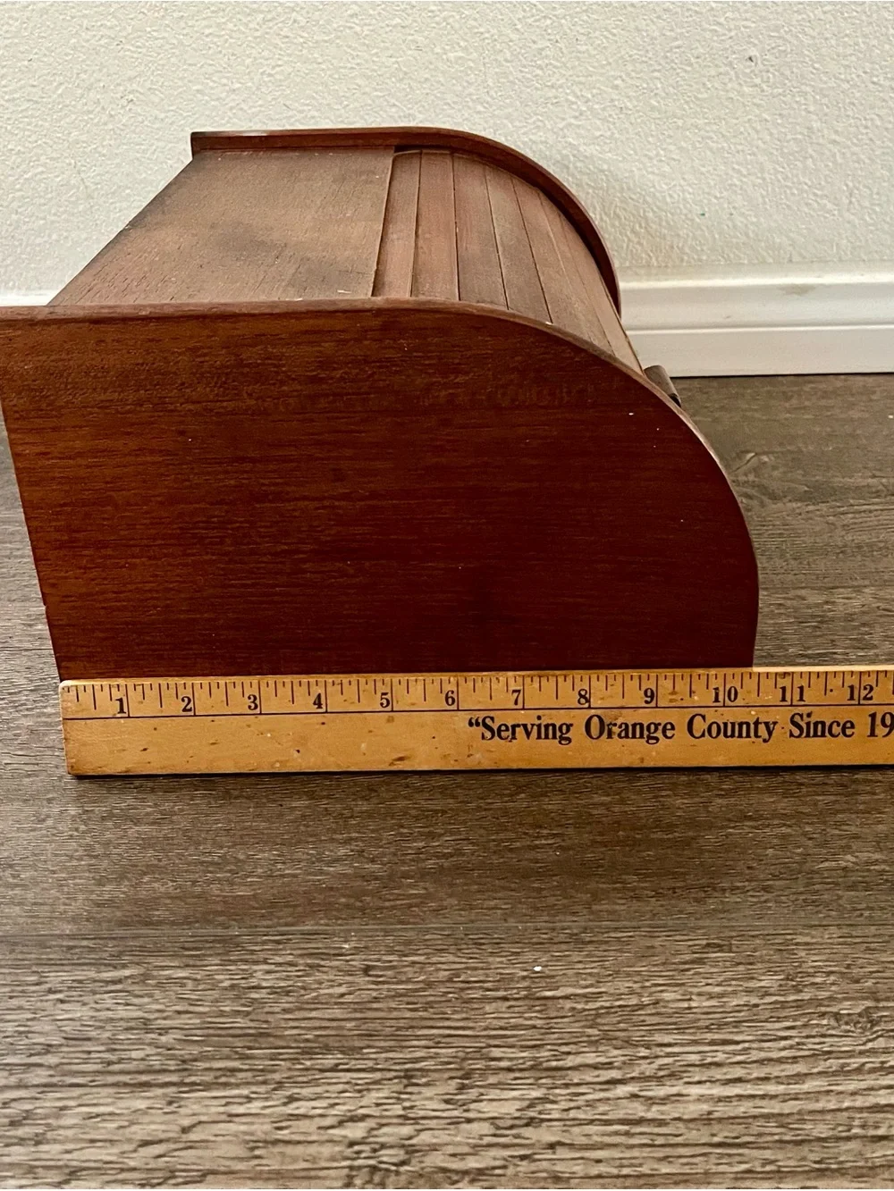 Vintage Wooden Roll-Top Bread Box in Brown